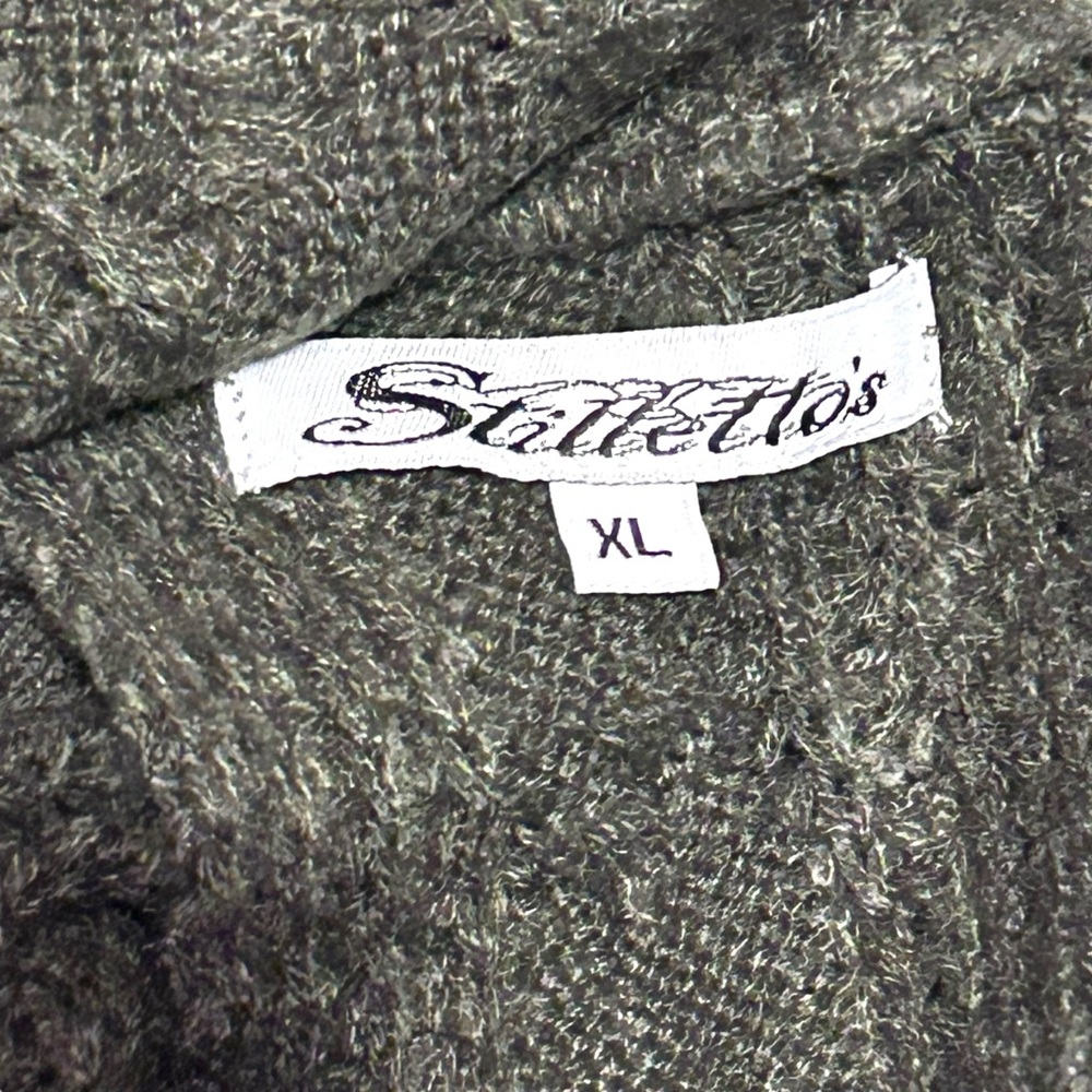 Extra Long V-Neck Sweater XL Stiletto Long Sleeves Olive Green Open Back - Picture 6 of 9